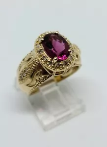 14K Yellow Gold Natural Rubellite Tourmaline Diamond Ring Size 6.75 MSRP $2,300 - Picture 1 of 11