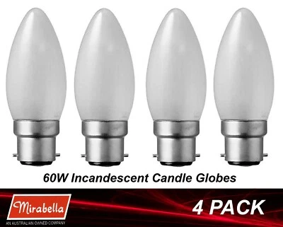 4 x 60W Pearl B22 Candle Shaped Light Globes Bulbs Lamps Bayonet Incandescent - image 1 of 4