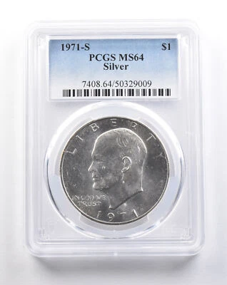 1971-S Eisenhower Dollar Silver Peg Leg MS64 PCGS *5310 - Image 1 of 3