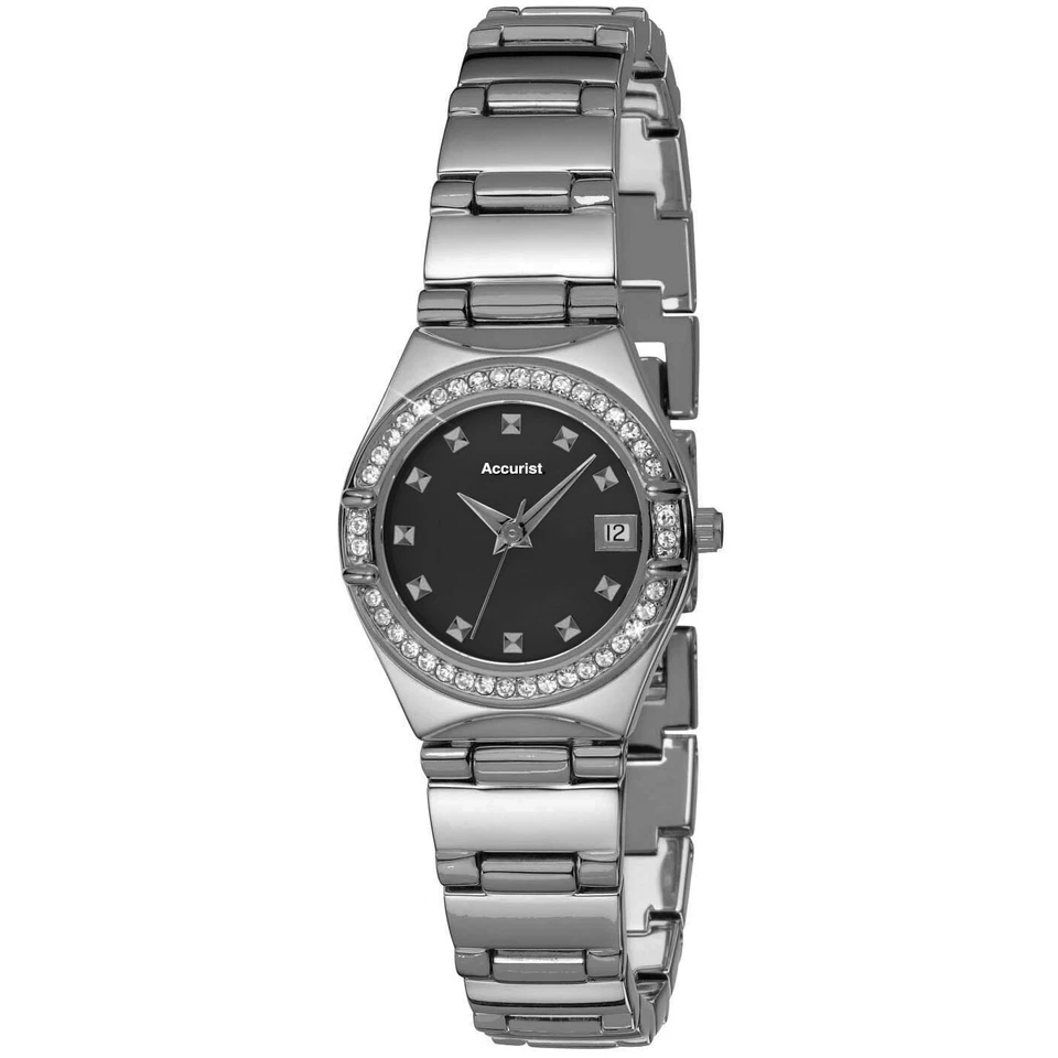 Accurist LB1662B Damas Swarovski Conjunto Bisel Y Esfera Negra Reloj PVP £140.00 Foto 1 de 1