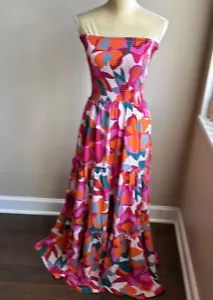 Abel the Label Anthropologie Floral Maxi Dress NWT sz L Strapless Boho Smocking - Picture 1 of 4