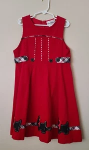 Vintage Rare Editions Red Corduroy Scottie Dog Christmas Holiday Dress Size 6x - Picture 1 of 6