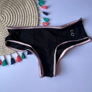 Culotte effrontée Victoria's Secret The Lacie coton bordure coeur noir moyen NEUVE - Photo 1/3