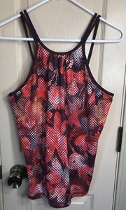 Prana Womens Small Red Geometric Spaghetti Strap Halter Tank Top - Picture 1 of 2