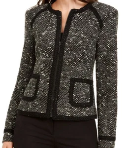 Nueva con etiquetas $498 Chaqueta de Tweed Nanette Lepore Moteada Negra Multi 2 4 12 - Imagen 1 de 4