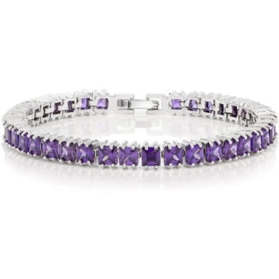Brazalete de tenis plateado chapado en oro de 14 k amatista creado por Princess Lab de 15 quilates 7 pulgadas Foto 1 de 4