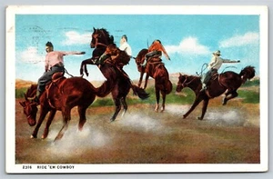 Wild West Ride em Cowboy Bucking Broncos Rodeo Vintage c.1936 Postcard, O25 - Picture 1 of 2