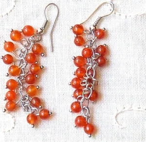 BOUCLES D'OREILLES EN PIERRE FINE BOULES de CORNALINE     EN GRAPPE - Picture 1 of 2