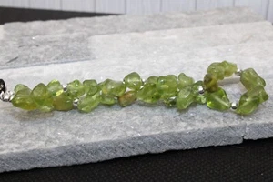 Sterling Silver Handmade S925 August Birthstone Peridot Bracelet stretch Beaded - Picture 1 of 8
