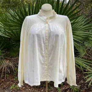  Vintage 90s Y2K Cotton Blouse Smocked Yoke Pale Yellow Volup Citicraze Size 3X - Picture 1 of 10