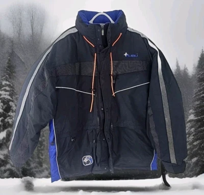 FUBU Winter Coat Mens Sz XL Black w/ Blue Down Fill Heavy 90s Y2K Hip Hop Skiing - Image 1 of 4