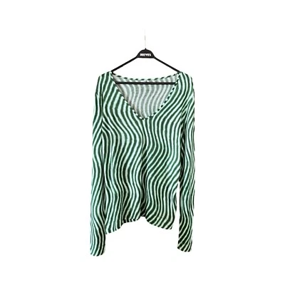 Camiseta DRIES VAN NOTEN Colección Len Lye Cuello en V Manga Larga en Verde y Blanco M Foto 1 de 4