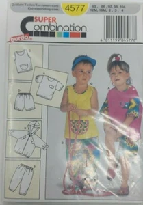 Burda 4577 Toddler Pants Shorts T-Shirt Tank Top and Hooded Jacket sew pattern - Picture 1 of 2