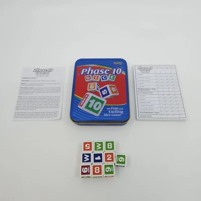 Phase 10 Dice Game - Blue Tin - Fundex 2010 Edition -Complete- Many Score Sheets - Image 1 of 4