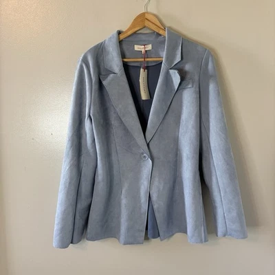 Solitario NUEVO Chaqueta Imitación Gamuza Azul Botón Único Blazer Talla Grande Foto 1 de 4