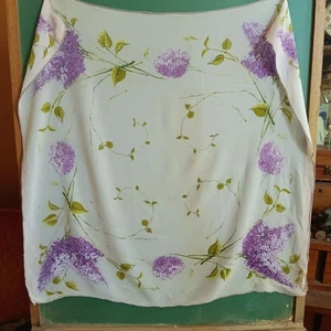 Vintage Scarf 1950's 60s Floral Lilac & Green Sheer 25x25" Sheer Glamour - Picture 1 of 5