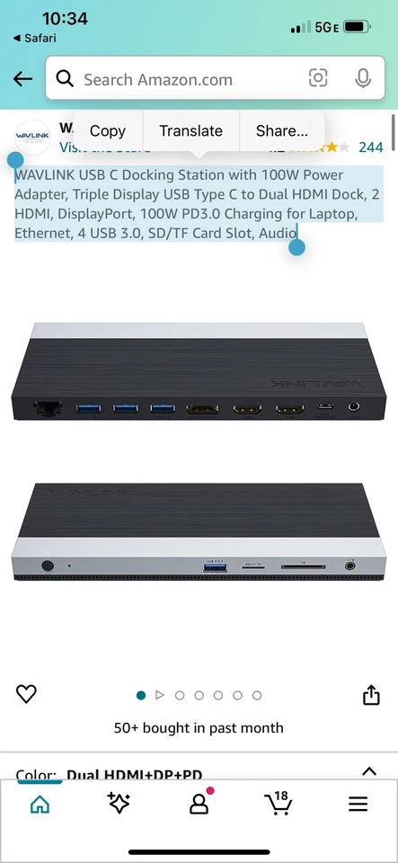 WAVLINK USB C Docking Station 4K Triple Display Type-c Adapter 85W PD Charging - Image 1 of 1