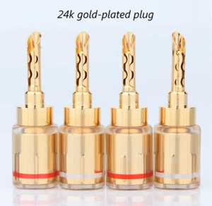 4 STCK. HiFi Audio 24K vergoldet/rhodiniert BFA Bananenstecker Lautsprecherkabel Stecker - Bild 1 von 8