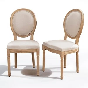 SOAR FLASH Linen Fabric Dining Chair Set of 2 Armless Accent Side Chair Wood Leg - Picture 1 of 30