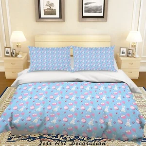 3D Rabbit Easter Egg Kids Blue Quilt Cover Set Duvet Cover Bedding Pillowcases - Picture 1 of 6