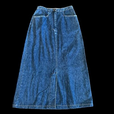 Maxi Vestido Laura Ashley Talla 4 Largo Denim Abertura Frontal Inferior, Bolsillos Y2K Foto 1 de 4