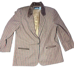Sag Harbor Karo Blazer Petite Wollmischung Karriere Jacke Braun 16P Vintage - Bild 1 von 5