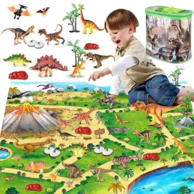 BEE BEE RUN 50pcs Dinosaur Figures Toys with Activity Play Mat, Educational Dinosaur Toys