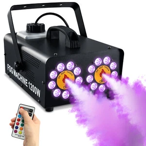 1200W Dual Spray Horizontal Smoke Fog Machine RGB 18 LEDs Light Stage DJ Effect - Picture 1 of 10
