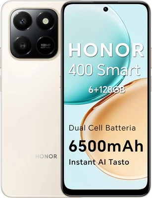 HONOR 400 SMART 4G DUAL SIM 4GB RAM 128GB GOLD 6,77''HD 120HZ 108MP ITALIA - Immagine 1 di 4