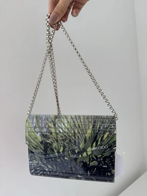 Bolso sin asas de hombro plexi Saco verde estampado palma JIMMY CHOO. Auténtico Foto 1 de 4