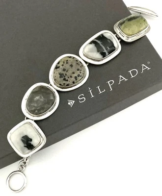 Pulsera de eslabones SILPADA Sterling Club Favorite PIEDRA NATURAL ~ #B0617 ~ RETIRADA ~ ¡RARA! Foto 1 de 4
