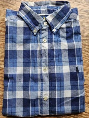 Camisa de vestir polo con botones azul blanco a cuadros talla grande 14-16 Ralph Lauren para jóvenes Foto 1 de 4