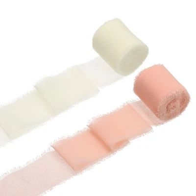 2 rollos de cinta de gasa, cinta de seda de 1,5 pulgadas x 5 yardas, blanco crema/rosa brillante Foto 1 de 4