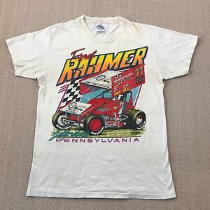 VINTAGE 90s Fred Rahmer Shirt Mens Medium Sprint Car Single Stitch Distressed *