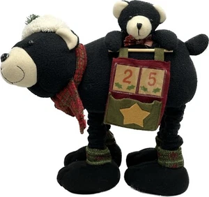 Vtg Black Bear & Cub Plush Christmas Advent Countdown Calendar Kitschy Core 14" - Picture 1 of 10