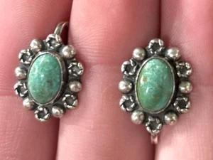 PENDIENTES antiguos indios nativos americanos turquesa plata esterlina atornillada - Imagen 1 de 7
