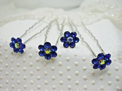 Juego de cuatro alfileres de horquilla de cristal austriaco color zafiro, alfileres de cristal para el cabello Foto 1 de 3