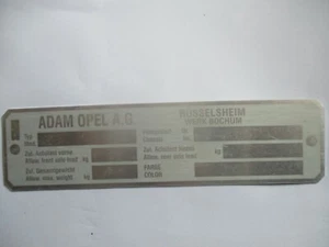 Typenschild Opel Bochum Schild Kadett GT Astra Vectra oldtimer BJ - Picture 1 of 1