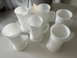 Federal Milk Glass Tavern Scene Beer Steins Mugs (Set of 6) No Stamp 6" MG8 - Picture 1 of 3