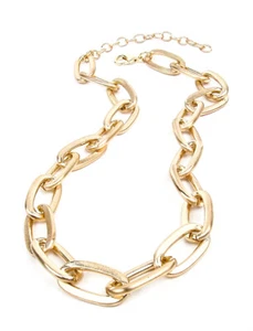 GORGEOUS Artisanal Brushed Gold Metal Chain Links Necklace NC5609 - Picture 1 of 8