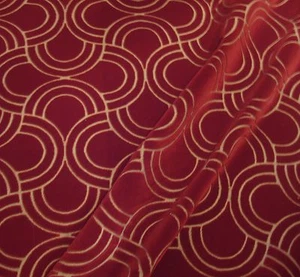 S. HARRIS RED "UPTOWN" CONTEMPORAY GEOMETRIC BELGIAN CUT VELVET FABRIC - Picture 1 of 1
