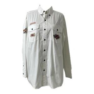 Harley Davidson Button Up Shirt Men’s Large White 2005 Biker Racing Patch Work - Picture 1 of 15