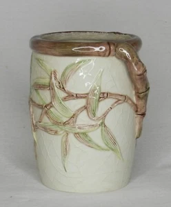 Vase Bamboo Raised Leaves and Branches Crackle Finish - Picture 1 of 7