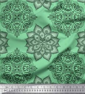 Soimoi Blue Cotton Poplin Fabric Floral Mandala Print Fabric by-HPW