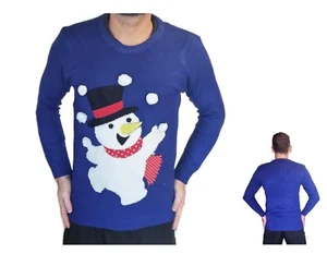 Christmas Jumper Blue Juggling Snowman Unisex Mens Ladies New Xmas Sweater - Picture 1 of 32