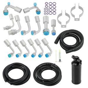 134a Air Conditioning A/C AC Hose Kit W/ Fittings Drier Universal Returned - Picture 1 of 14