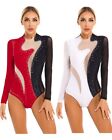 Women's Body Glitter Rhinestone Long Sleeve Gymnastics Suit Gymnastics Suit Leotard