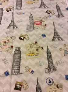 Eiffel Tower/London cotton fabric 1 & 1/2 Yards - Picture 1 of 3