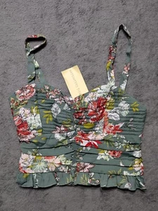 New Bog Collective Tank Top Womens Size Medium Floral Green Ruffle - Picture 1 of 10