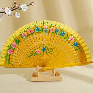 Hot Spanish double-sided hand-painted pure wood hollowed out folding fan Wedding - Picture 1 of 33